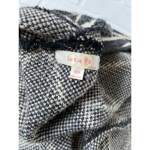 La vie 89 Open Grey and Cream Diamond Oversized Sweater Coat -sz S/M - Picture 4 of 6